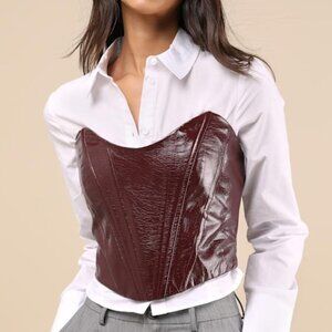 Lulus Certified Bombshell Burgundy Vegan Leather Strapless Bustier Top Red
